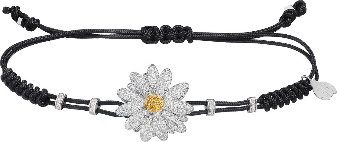 Pippo Perez 18k White Gold Medium Diamond Daisy Pull-Cord Bracelet