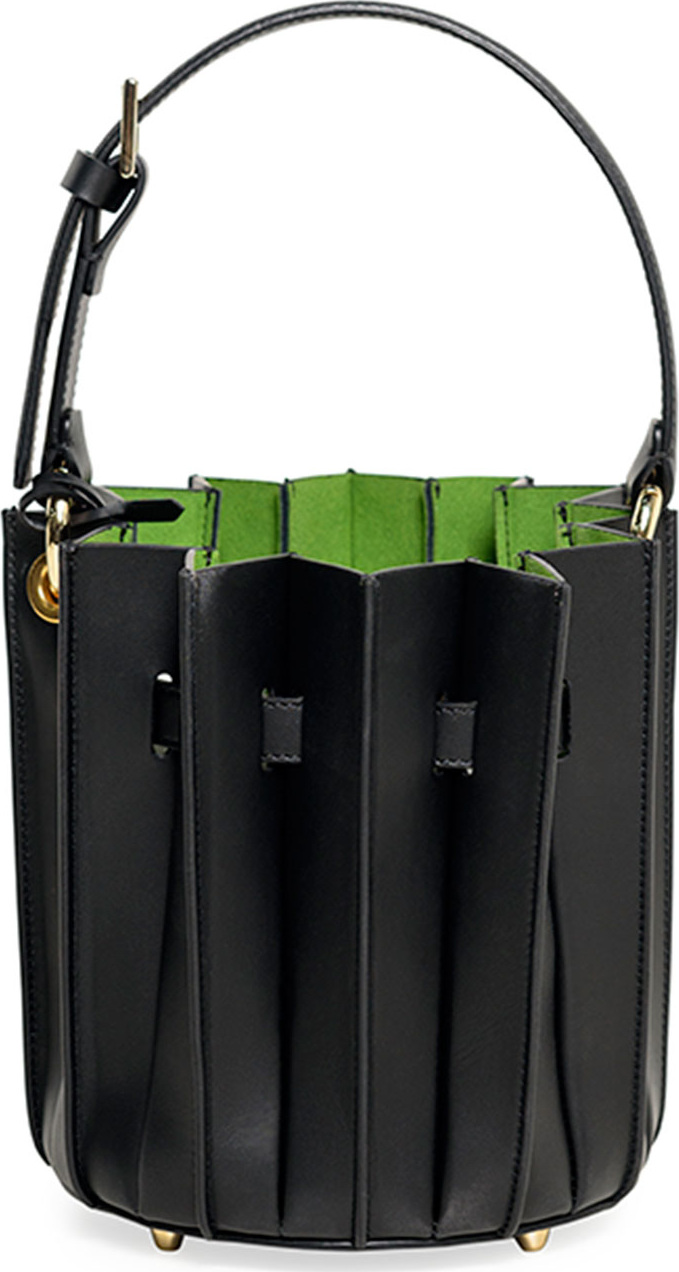 Sara Battaglia Leather Mini Plissé Bucket Bag