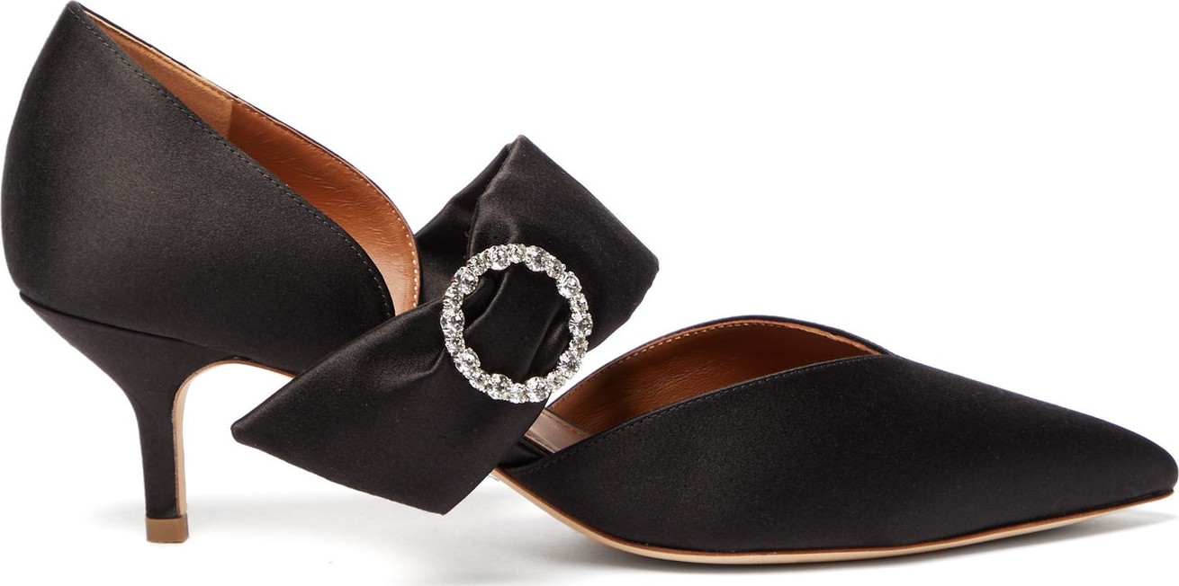 Malone Souliers Maite crystal-buckle satin pumps