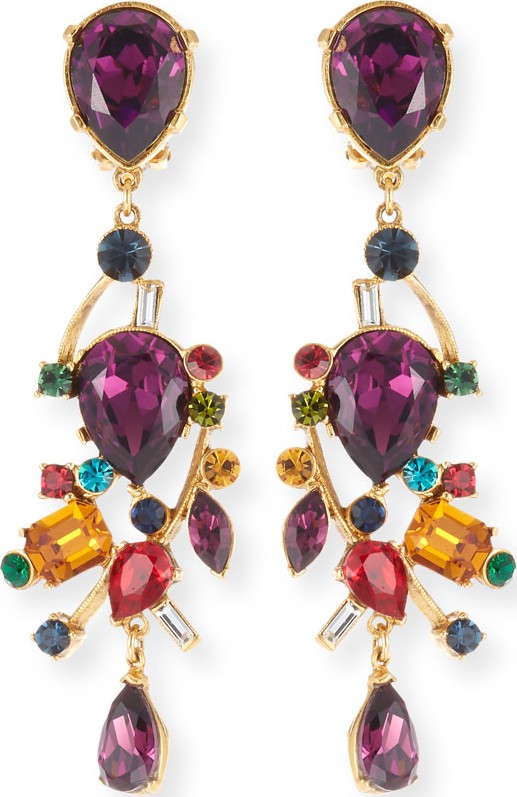Jose & Maria Barrera Large Multicolor Stone Clip-On Drop Earrings