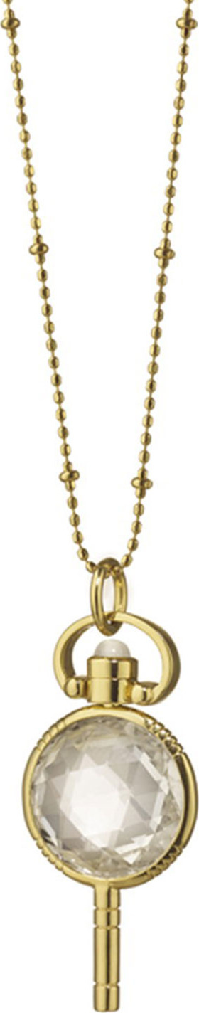 Monica Rich Kosann 18k Gold Mini Round Rock Crystal Pocketwatch Key Necklace Monica Rich Kosann 18k Gold Mini Round Rock Crystal Pocketwatch Key Necklace