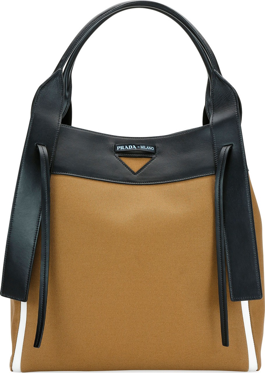 Prada Two-Tone Leather Shoulder Bag with Side Gussets