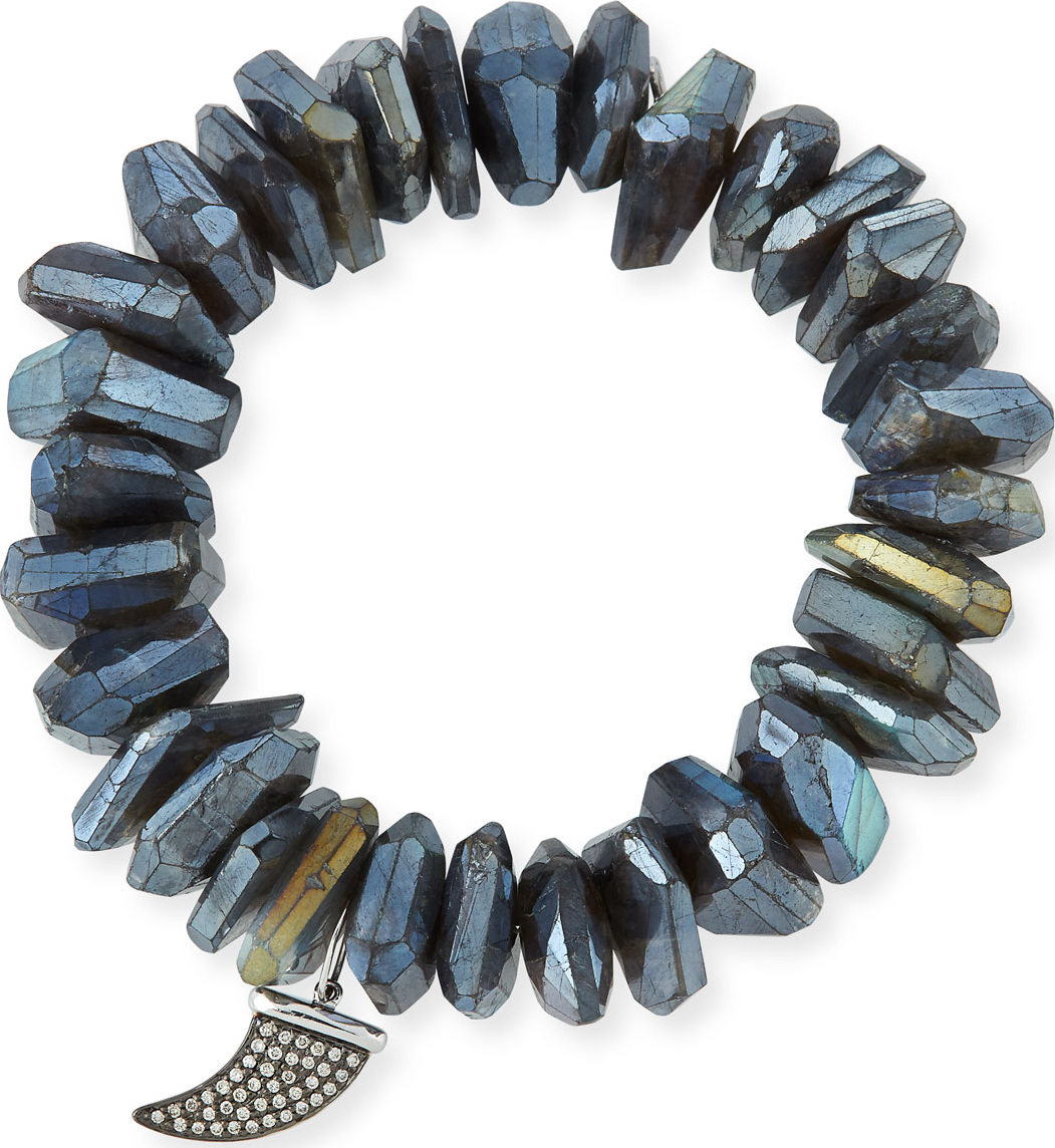 Sydney Evan Irregular Labradorite Beaded Bracelet with Diamond Horn Charm
