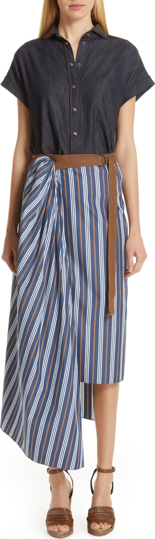 Brunello Cucinelli Embellished Collar Denim Shirt