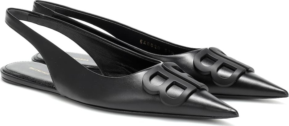 Balenciaga BB leather slingback flats