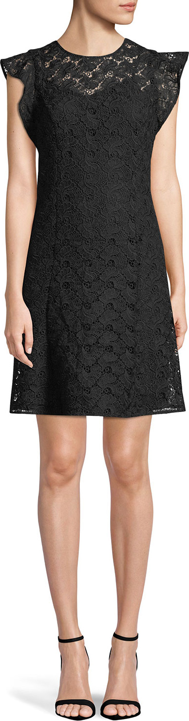 MICHAEL MICHAEL KORS Flounce-Sleeve Lace Shift Dress