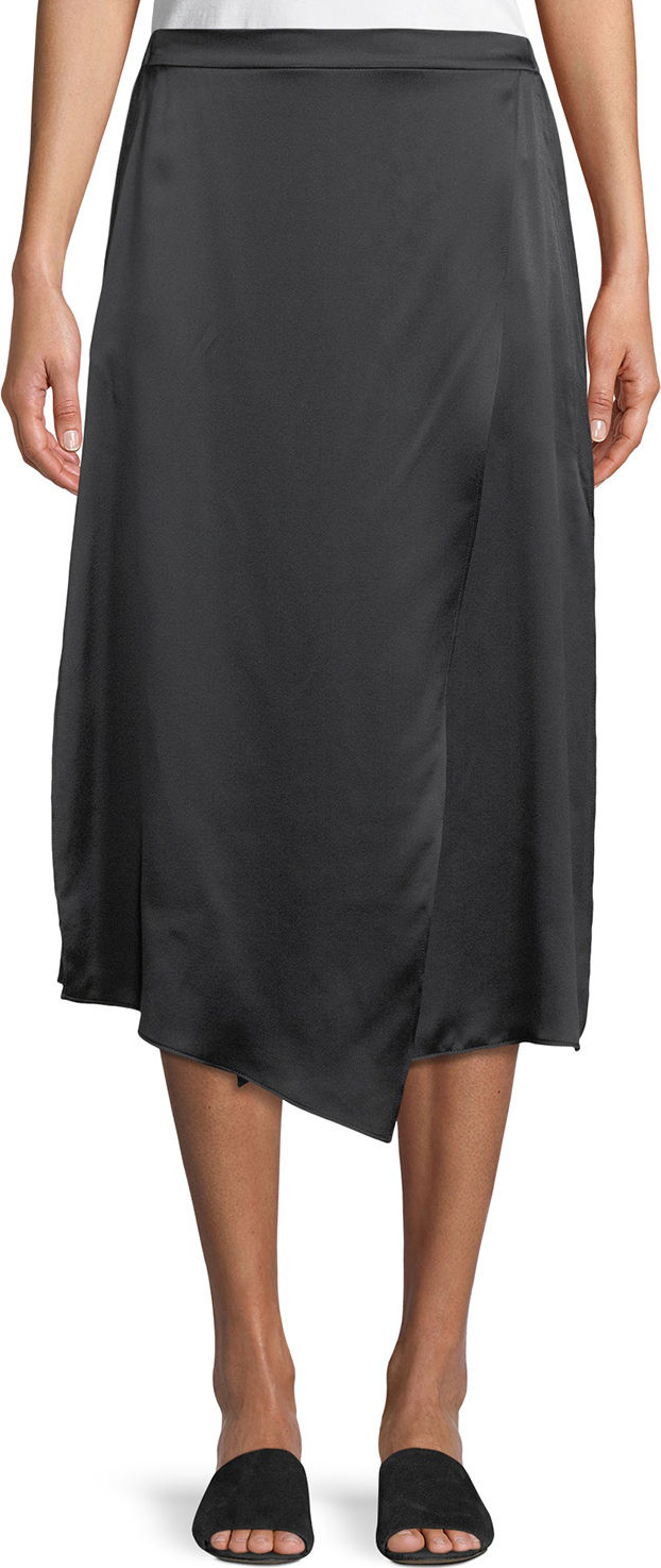 Vince Draped Panel Silk Midi Skirt