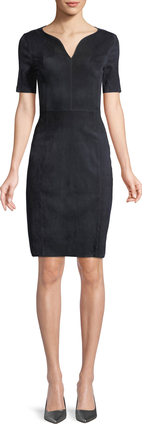 Elie Tahari Emily Short-Sleeve Suede Sheath Dress