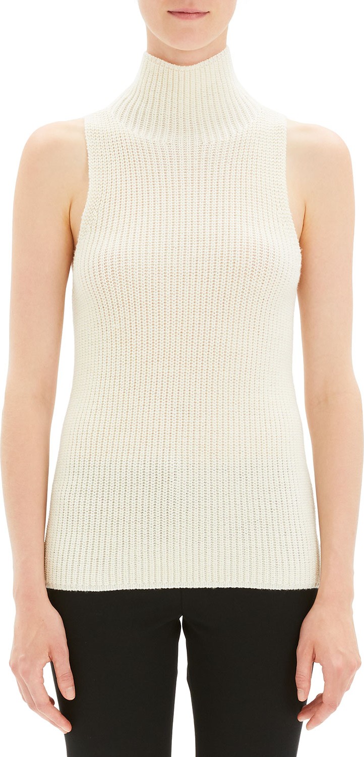 Theory Plaited Sleeveless Knit Turtleneck Sweater