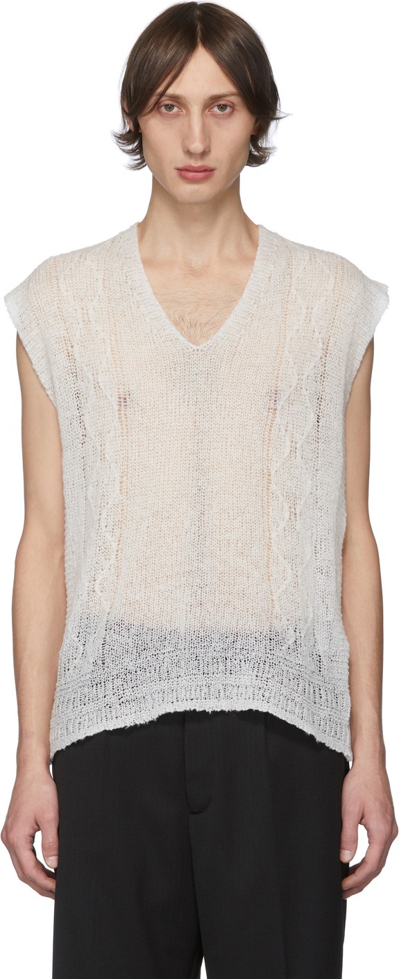 Our Legacy White Wool Reversed Cable Vest