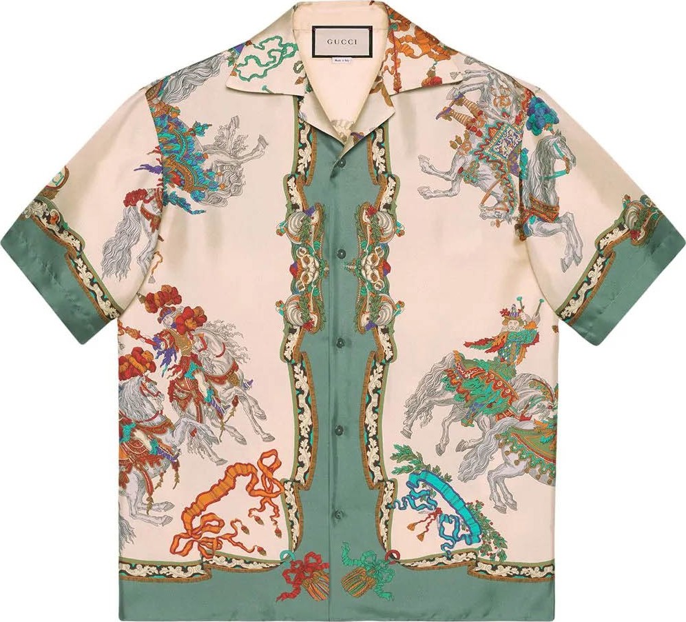 Gucci Warrior print silk bowling shirt