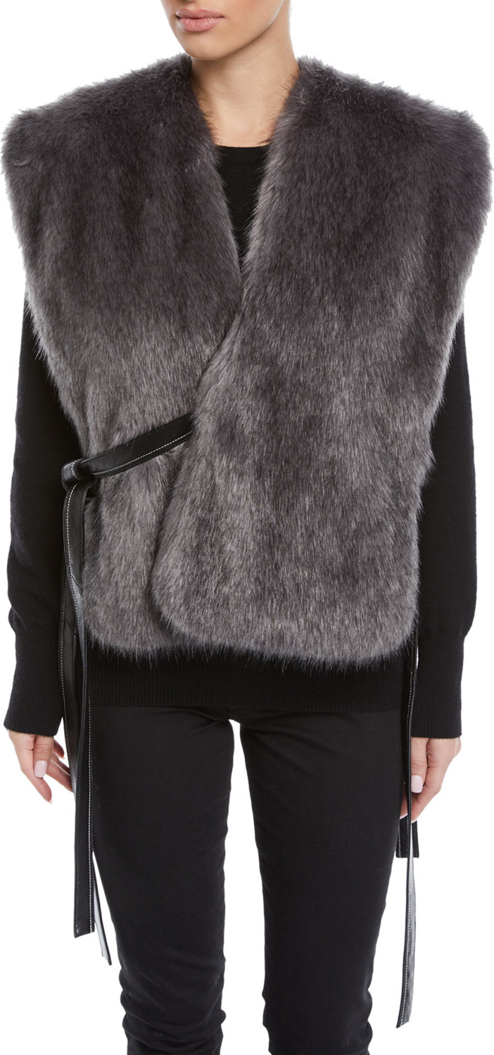Helmut Lang Faux-Fur Waistcoat with Leather Ties