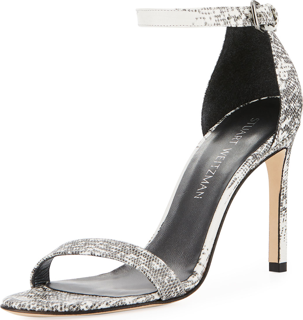 Stuart Weitzman Walkway Snake-Embossed Ankle-Strap Sandal
