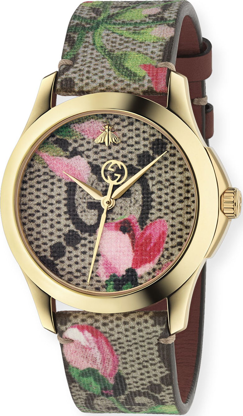 Gucci 38mm G-Timeless Watch w/ GG Supreme Canvas Strap