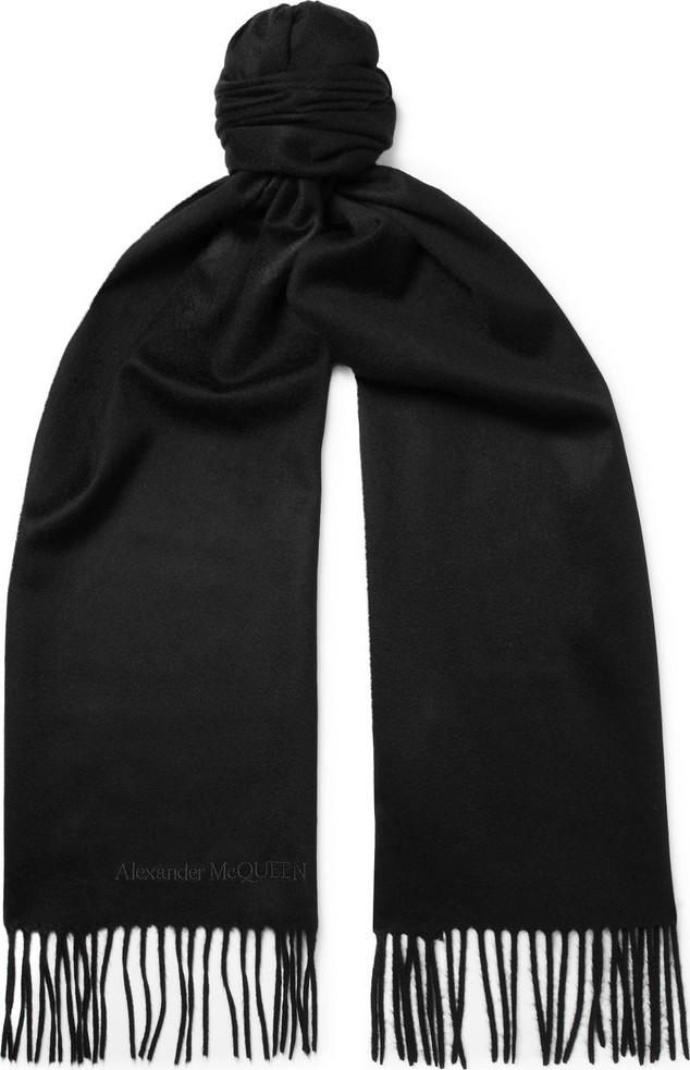 Alexander McQueen Fringed Logo-Embroidered Cashmere Scarf