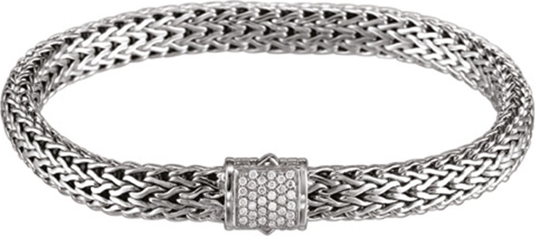 John Hardy Small Chain Bracelet with Diamond Pave Clasp