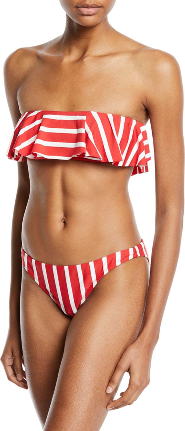 MILLY Ruffle Bandeau Striped Bikini Top