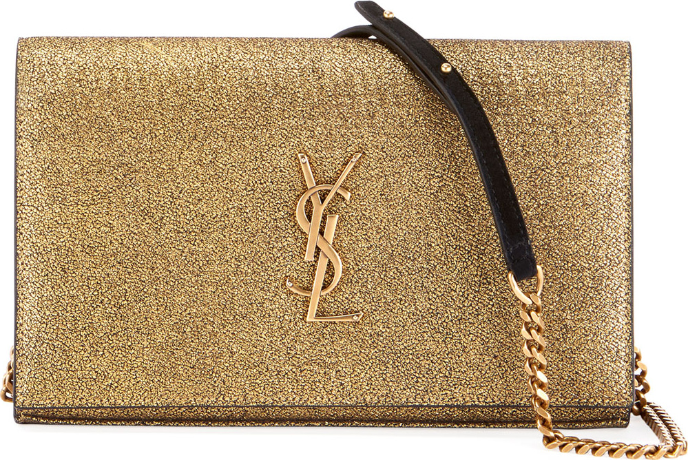 Saint Laurent Monogram Saint Laurent Metallic Craquelle Wallet on Chain