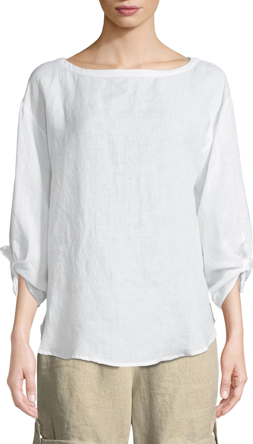 Eileen Fisher Tie-Sleeve Hanky Linen Top