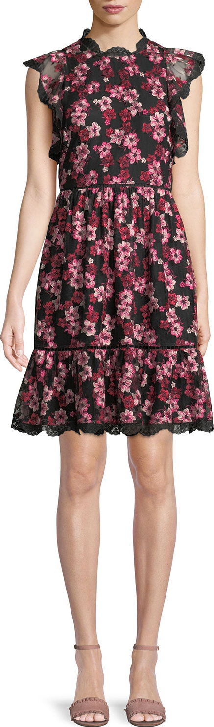 Kate Spade New York floral embroidered dress w/ scalloped trim