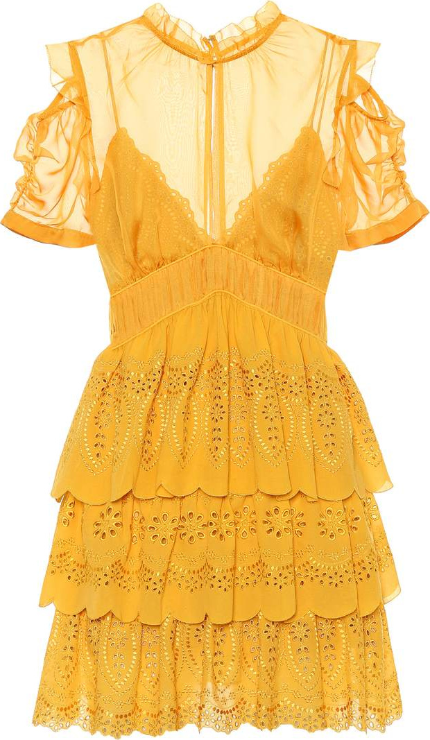 Self Portrait Embroidered chiffon minidress