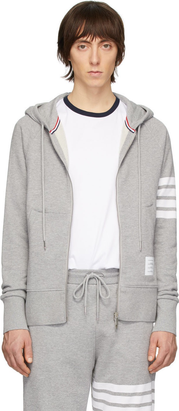 Thom Browne Grey Engineered 4-Bar Classic Zip Hoodie