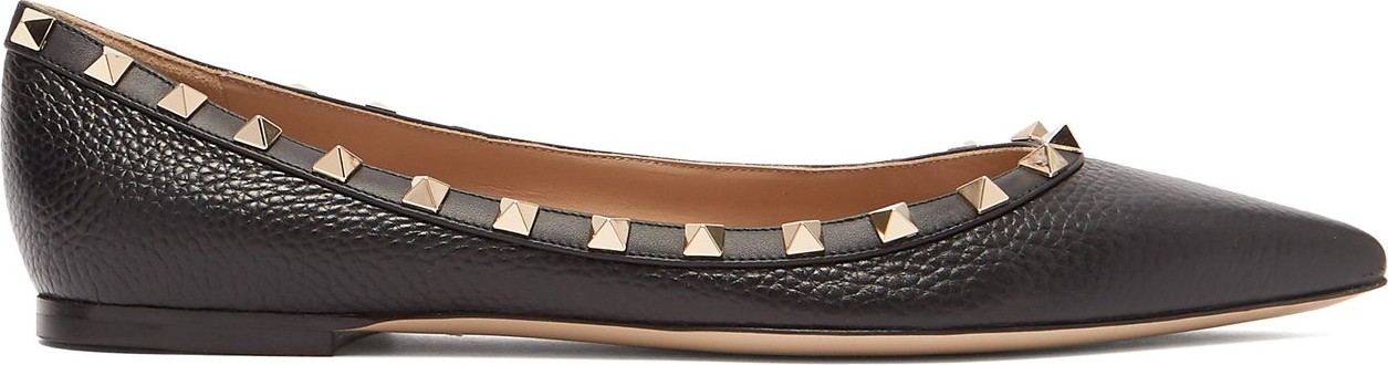 Valentino Rockstud grained-leather flats
