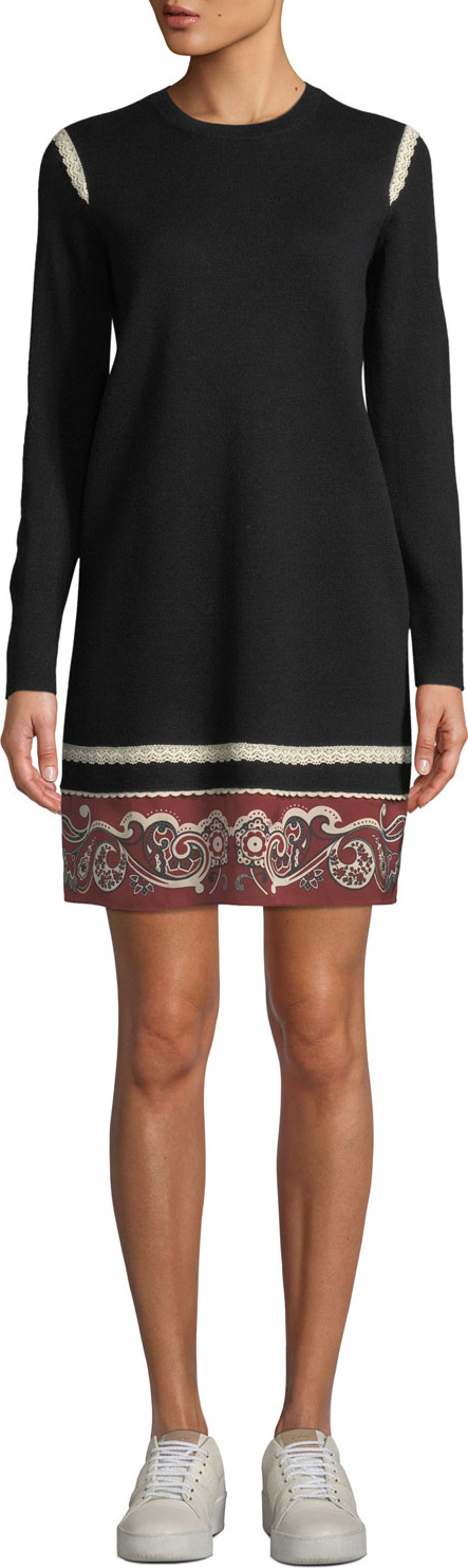 COACH Long-Sleeve Bandana Trim Merino Wool Dress