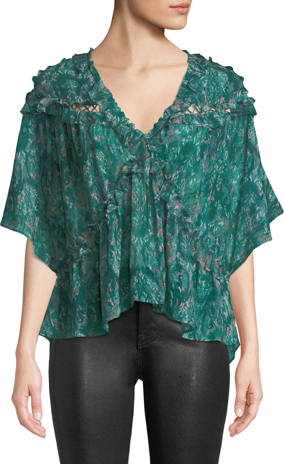 IRO Date Printed Ruffle Viscose Top
