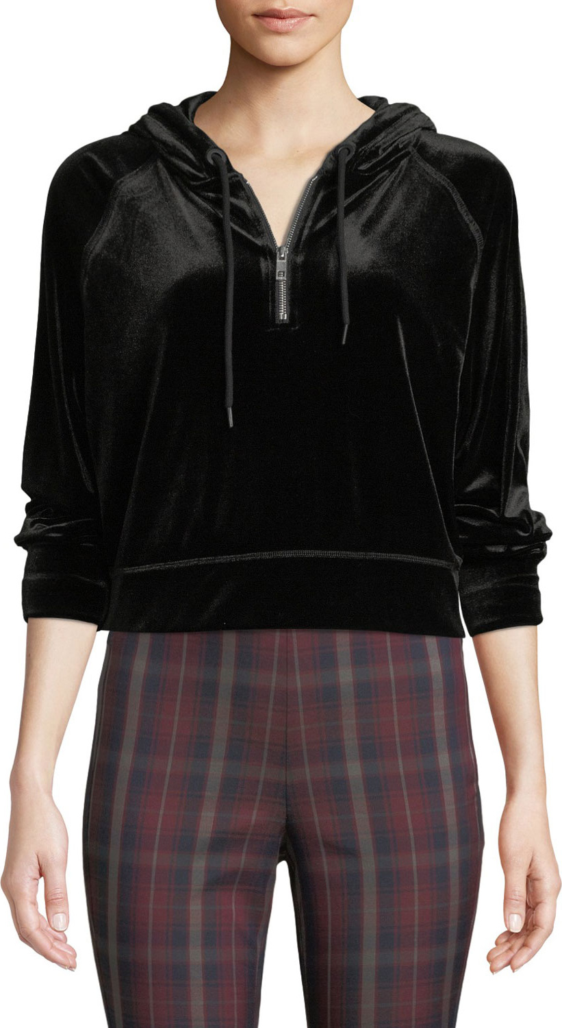 Rag & Bone Velvet Cropped Quarter-Zip Hoodie
