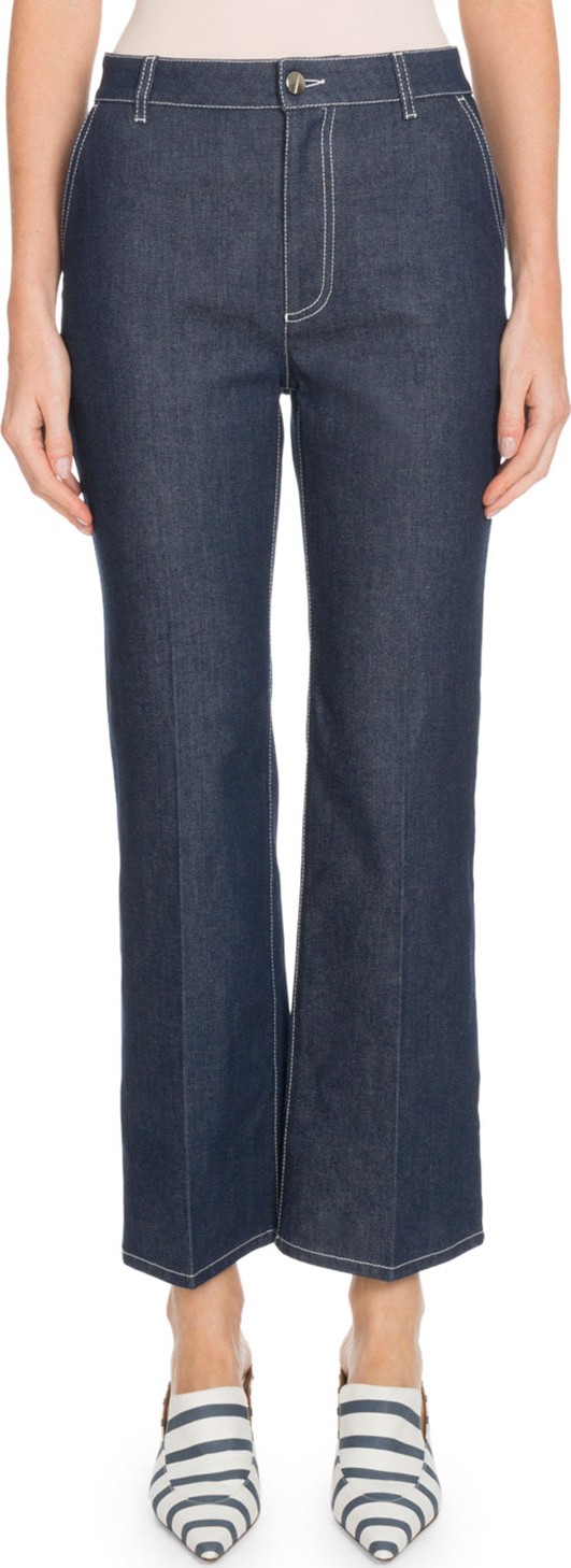 Altuzarra Wide-Leg Cropped Jeans w/ Topstitching