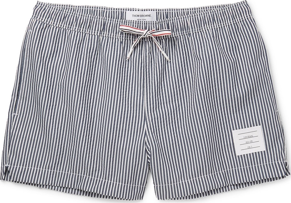 Thom Browne Mid-Length Striped Seersucker Swim Shorts