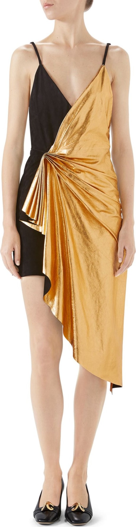 Gucci Asymmetrical Suede & Metallic Leather Dress