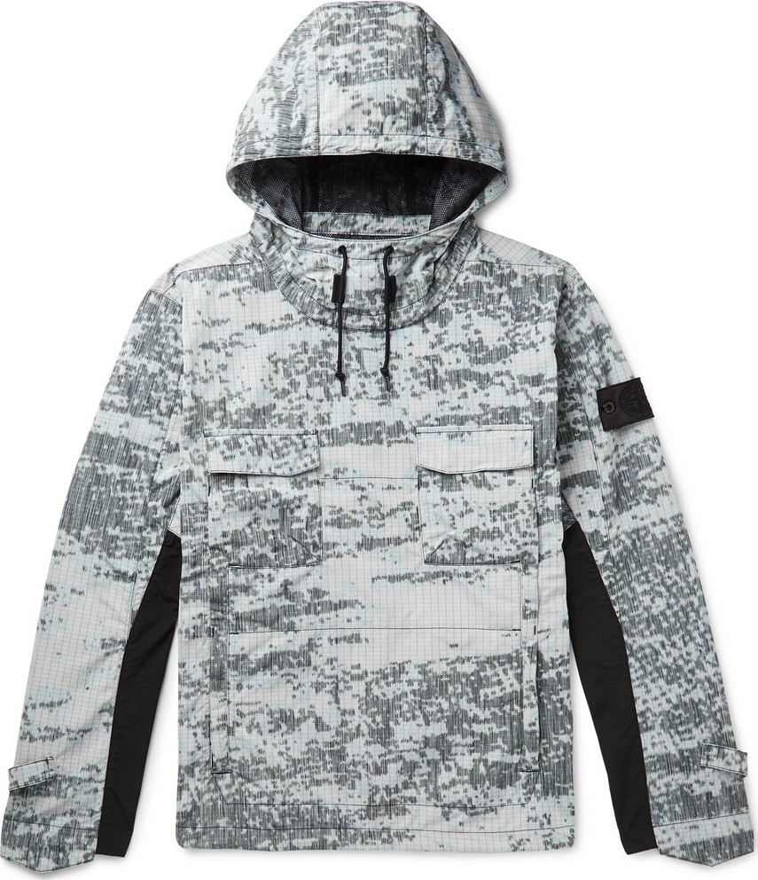 Stone Island Logo-Appliquéd Printed Ripstop Hooded Jacket