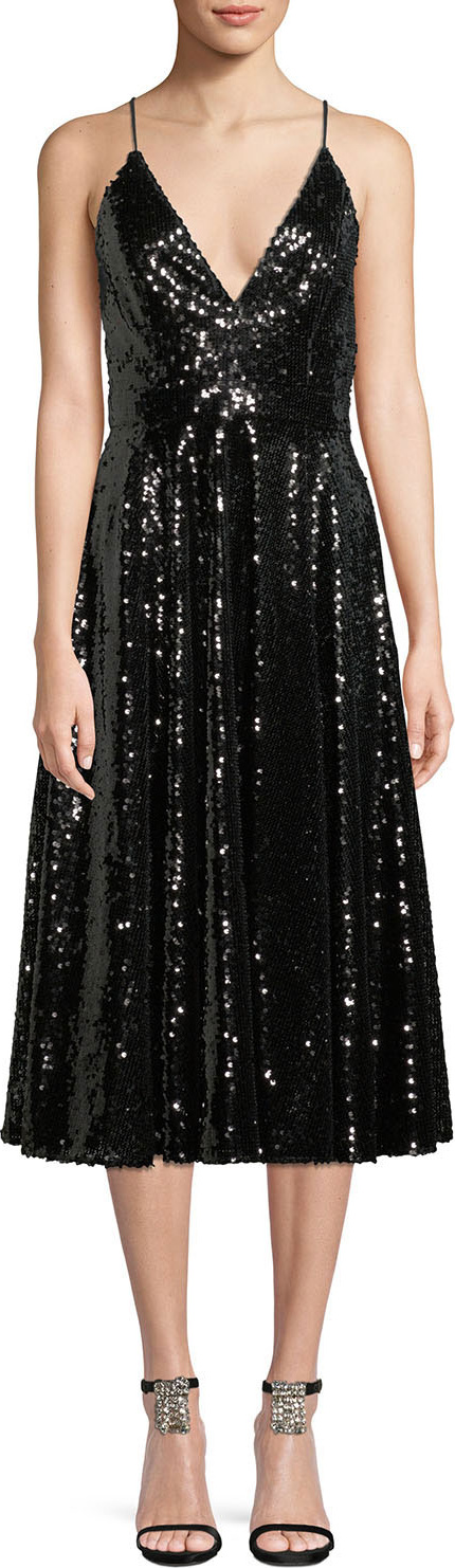 Jay Godfrey Sequin Midi Cocktail Dress w/ Full Skirt