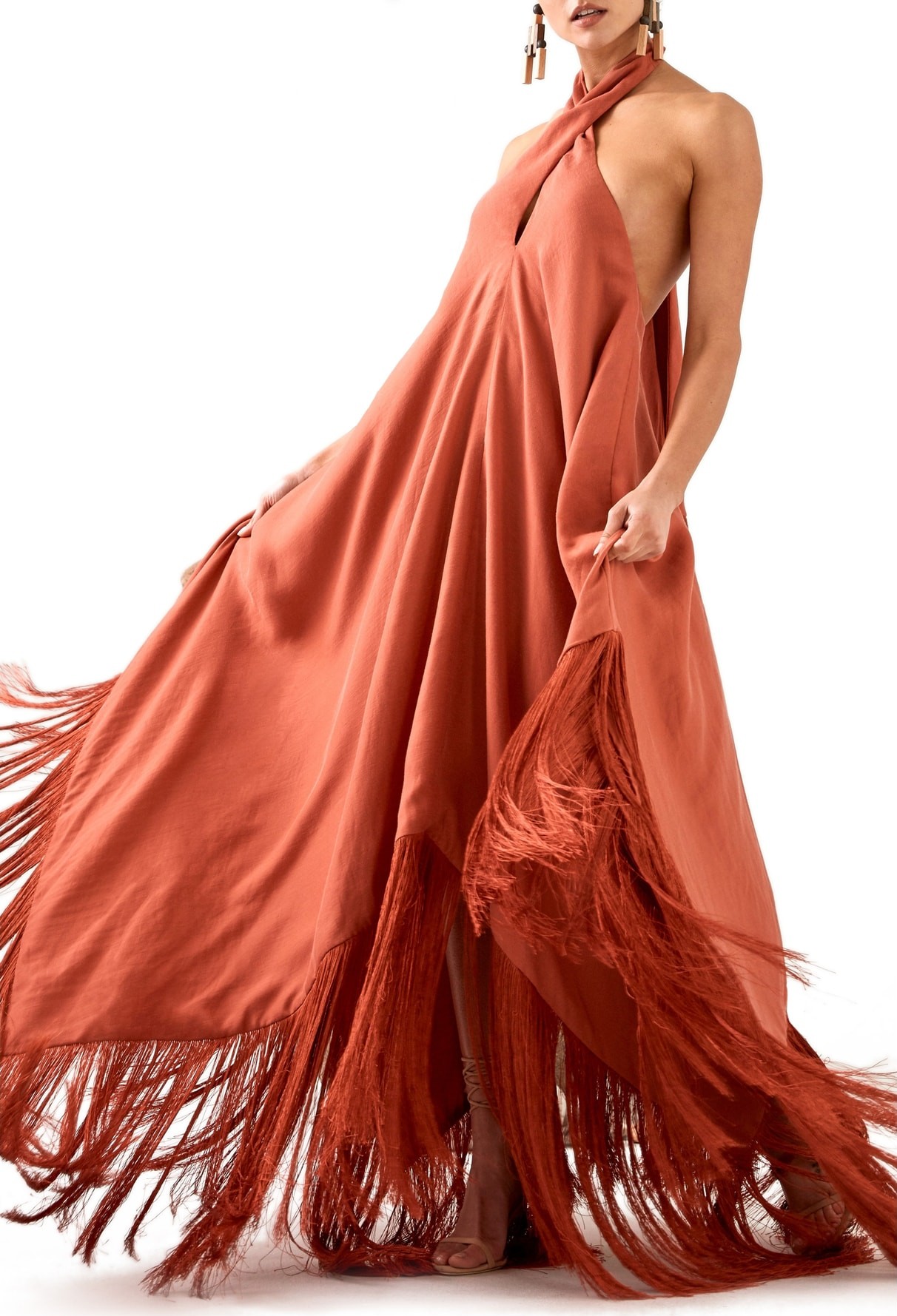 Cult Gaia Ali Fringe Halter Maxi Dress