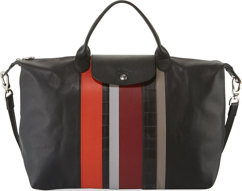 Longchamp Parisis Multi-Stripe Leather Large Tote Bag