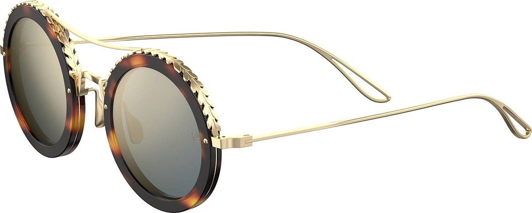 ELIE SAAB Mirrored Round Metal Sunglasses w/ Leaf Motifs