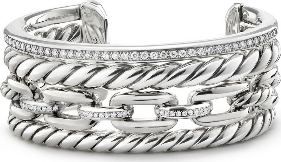 David Yurman Wellesley Sterling Silver Four-Row Cuff Bracelet with Diamonds