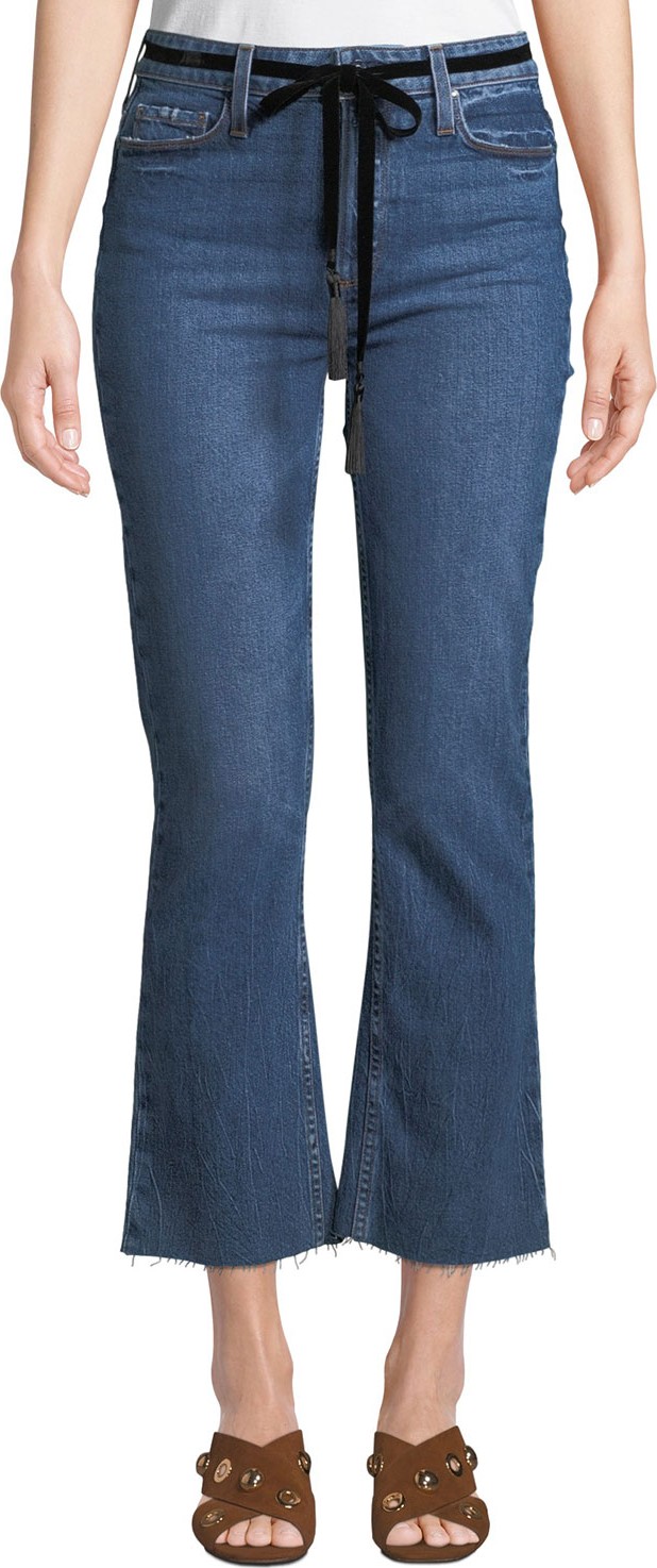 PAIGE Colette Crop Flare-Leg Belted Jeans with Raw Hem