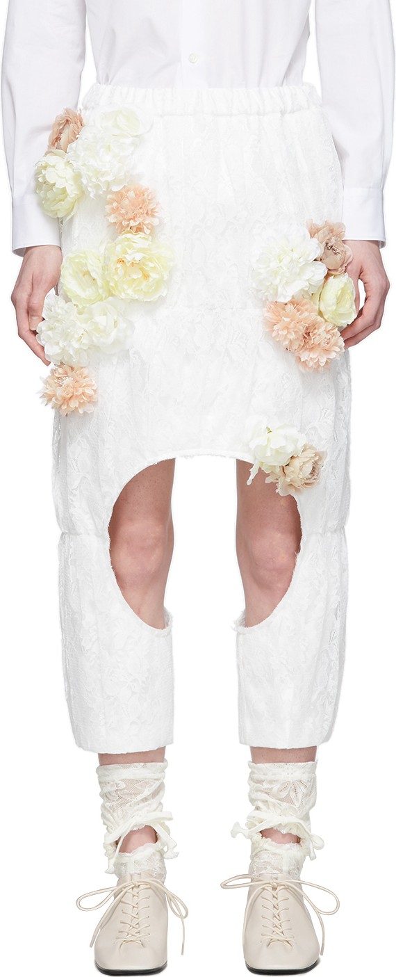 Comme Des Garcons White Tulle Flowers Skirt