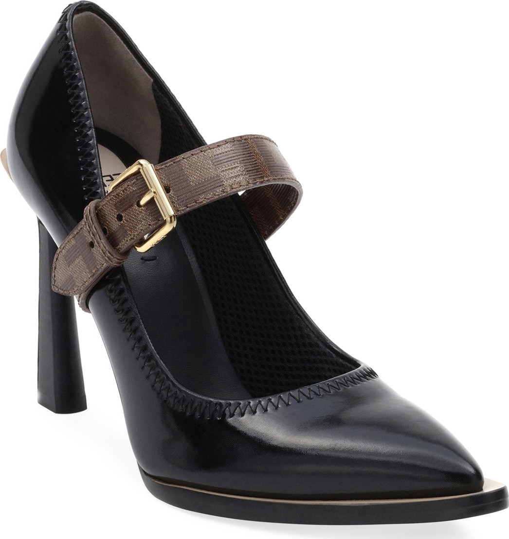 Fendi Neoprene Logo Mary Jane Pumps