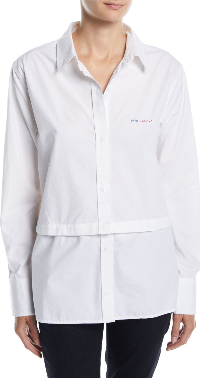 Current/Elliott Edie Embroidered Button-Front Shirt w/ Snap-Off Hem