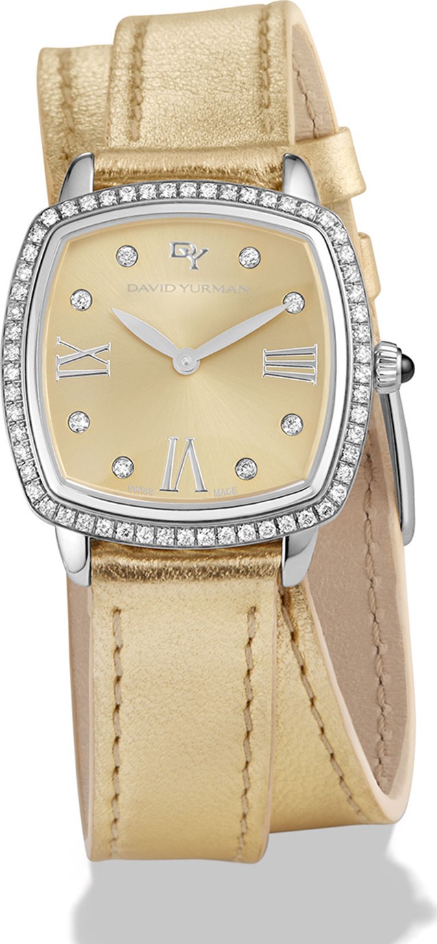 David Yurman 27mm Albion Diamond Leather Strap Watch, Golden