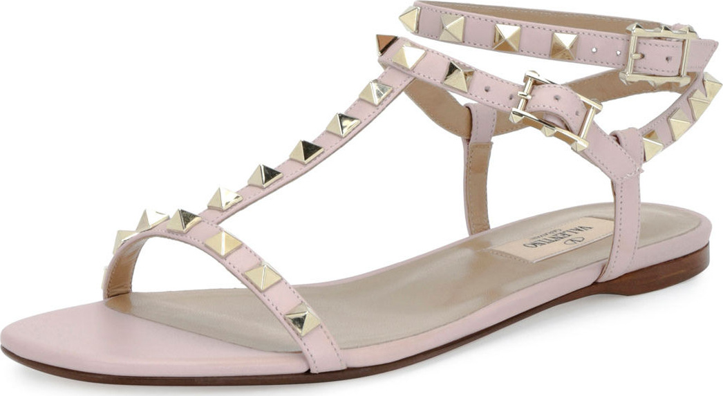 Valentino Rockstud T-Strap Flat Sandal