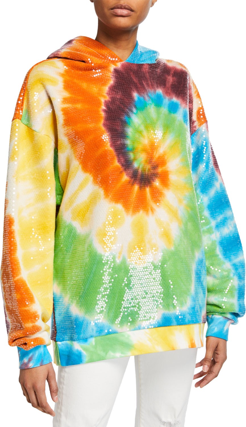R13 Sequined Tie-Dye Rainbow Hooded Sweatshirt