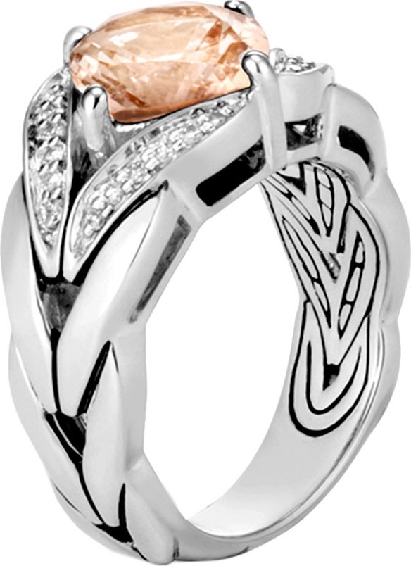 John Hardy Modern Chain Magic-Cut Ring with Champagne Topaz & Diamonds