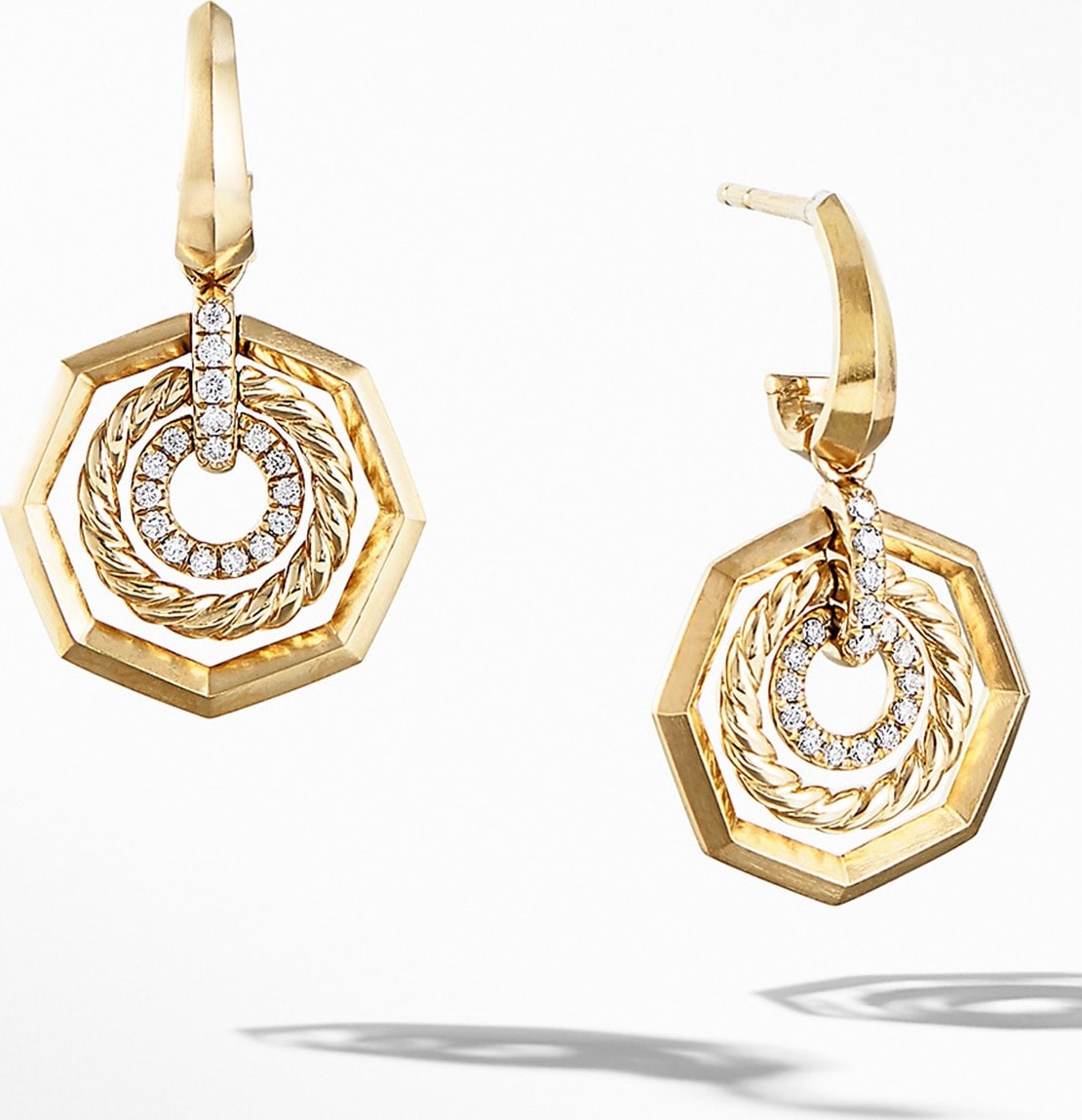 David Yurman Stax Drop Earrings with Diamonds in 18k Gold