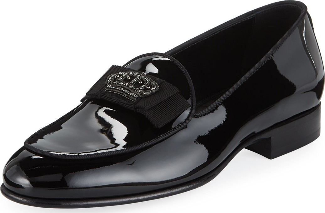 Dolce & Gabbana Men's Patent Leather Crown-Applique Loafer