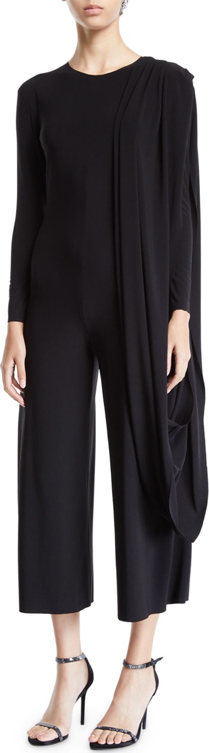 Norma Kamali Long-Sleeve Draped Cropped Jumpsuit